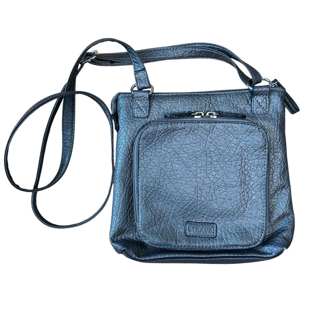 Strada Silver Gray Vintage Faux Leather Crossbody Organizer Satchel Bag Purse